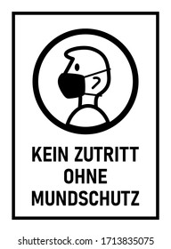 Kein Zutritt ohne Mundschutz ("No Entry without Face Mask" in German) Sign against the Spread of the Novel Coronavirus Covid-19. Vector Image.