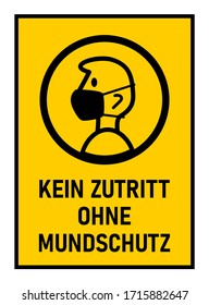 Kein Zutritt ohne Mundschutz ("No Entry without Face Mask" en alemán) Signo con marco contra la propagación del nuevo Coronavirus Covid-19. Imagen vectorial.