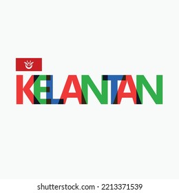 Kelantan vector RGB overlapping letters typography with flag. Malaysian states logotype decoration.