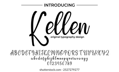 Kellen Font Stilvoller Pinsel gemalt ein Großbuchstaben, Vektorbuchstaben, Alphabet, Schrift