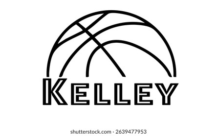 Kelley – first name in sporty style with a stylized basketball sketch. Black vector graphic, ideal for banners, cards, sweatshirts, prints, Cricut, Silhouette and sublimation projects.