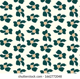 kelly green and cream vintage 70's floral vector seamless pattern 