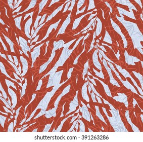Kelp forest blue and brawn with texture.Hand drawn with ink and marker brush seamless background.Six color pallet collection.