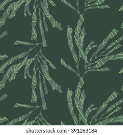 Kelp forest green with texture.Hand drawn with ink and marker brush seamless background.Six color pallet collection.