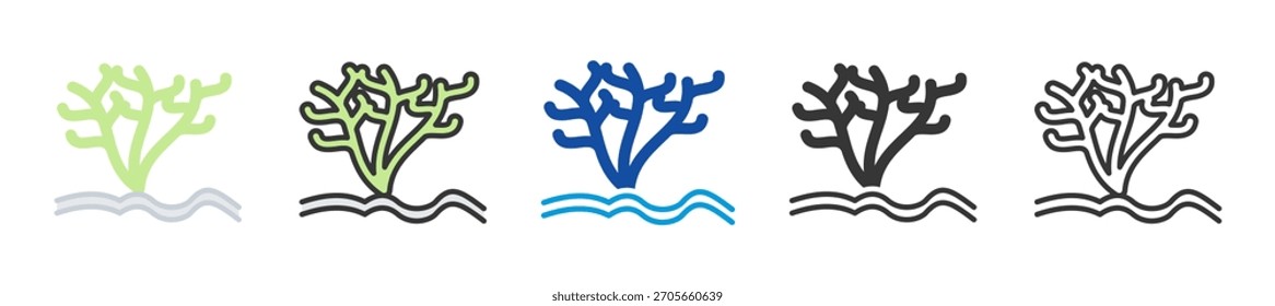 Conjunto de iconos de bosque de algas marinas Estilo múltiple Varias colecciones