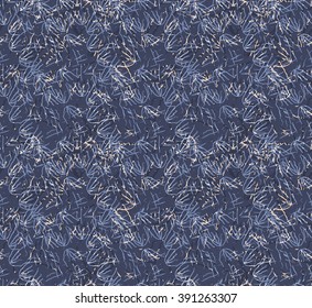 Kelp forest texture blue and yellow.Hand drawn with ink and marker brush seamless background.Six color pallet collection.