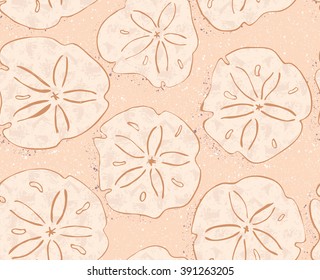 Kelp forest yellow textured sand dollars.Hand drawn with ink and marker brush seamless background.Six color pallet collection.
