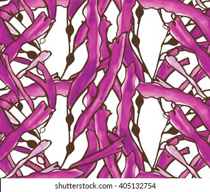 Kelp seaweed purple watercolor on white.Hand drawn with ink and colored with marker brush seamless background.Creative hand made brushed design.