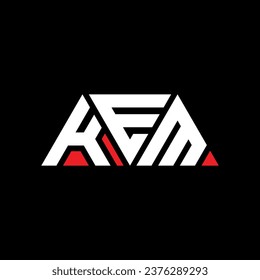 KEM triangle letter logo design with triangle shape. KEM triangle logo design monogram. KEM triangle vector logo template with red color. KEM triangular logo Simple, Elegant, and Luxurious design.