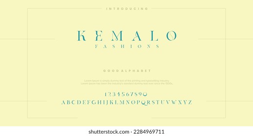 Kemalo Fashions Abstract Fashion font alphabet. Typography typeface uppercase lowercase and number. vector illustration