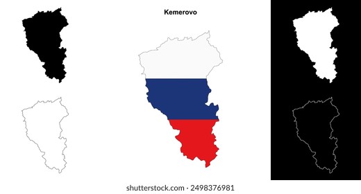 Kemerovo blank outline map set
