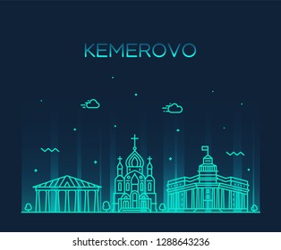 Kemerovo skyline, Kemerovo Oblast, Russia. Trendy vector illustration, linear style