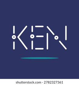 KEN letter initials white colored with blue blackground and modern font