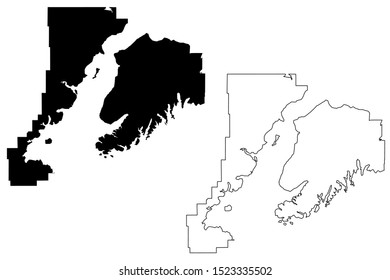 Kenai Peninsula Borough, Alaska (Boroughs and census areas in Alaska, United States of America,USA, U.S., US) map vector illustration, scribble sketch Kenai map