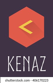 Kenaz rune of Elder Futhark in trend flat style. Old Norse Scandinavian rune. Germanic letter. Vector illustration.
