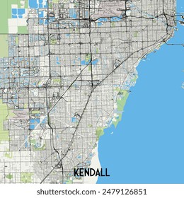 Kendall, Florida, USA map poster art