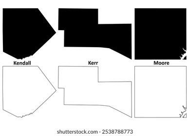 Kendall, Kerr and Moore County, Texas (Counties in Texas, United States of America,USA, U.S., US) map vector illustration, scribble sketch map