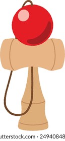 Kendama es un juguete que consiste en un "ken" en forma de cruz y un "dama" con un agujero.