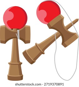 Kendama tradicional habilidade brinquedo vetor.