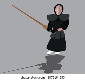 a kendo fighter ready hit his opponent