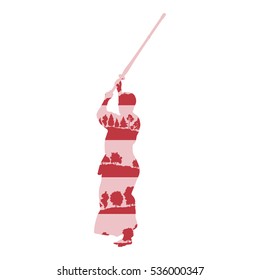 Kendo fighter with shinai vector background concept made of trees fragments isolated on white