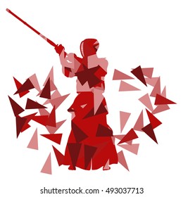 Kendo fighter vector background abstract illustration concept made with polygon fragments isolated on white