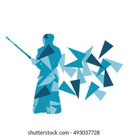 Kendo fighter vector background abstract illustration concept made with polygon fragments isolated on white