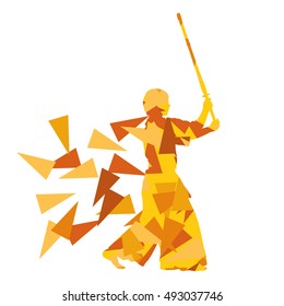 Kendo fighter vector background abstract illustration concept made with polygon fragments isolated on white