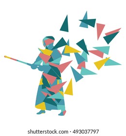 Kendo fighter vector background abstract illustration concept made with polygon fragments isolated on white