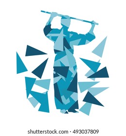 Kendo fighter vector background abstract illustration concept made with polygon fragments isolated on white