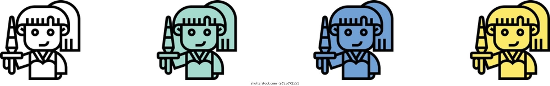 kendo icon. Outline, Green, Blue and Yellow Style Design Isolated On White Background