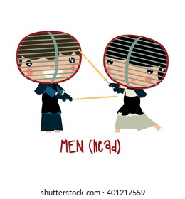 Kendo Kids. Boys Sword Fighting. Men Punch.