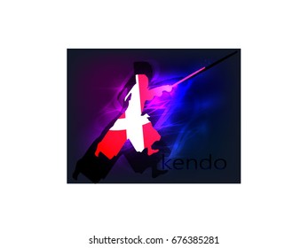 Kendo silhouette with flag of Denmark
