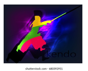 Kendo silhouette with flag of Lithuania