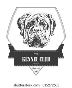 Kennel club template. Hipster label with sample text. Elegant vintage illustration for kennel and dog clubs. Vector design. 