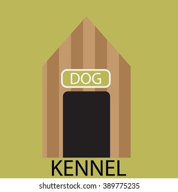 Kennel dog icon flat. Kennel puppy, pet doghouse, house or cabin, wood building. Vector abstract flat design illustration