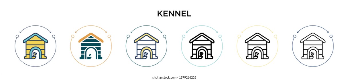 Kennel icon in filled, thin line, outline and stroke style. Vector illustration of two colored and black kennel vector icons designs can be used for mobile, ui, web