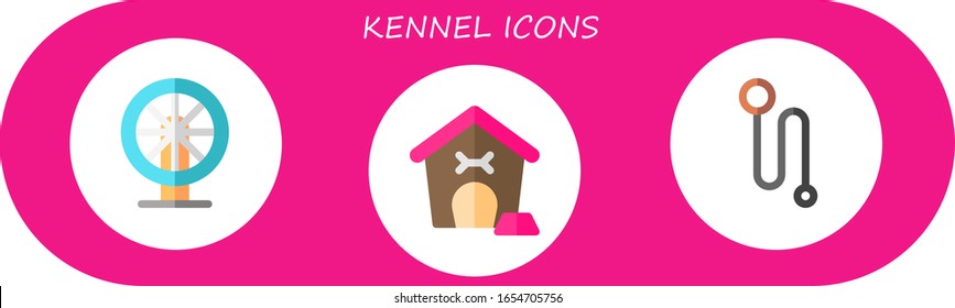 kennel icon set. 3 flat kennel icons.  Simple modern icons such as: hamster, pet house, leash