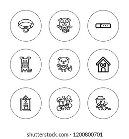 Kennel icon set. collection of 9 outline kennel icons with collar, dog house, dog icons. editable icons.