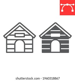 Kennel line and glyph icon, pet and home, wooden dog house vector icon, vector graphics, editable stroke outline sign, eps 10
