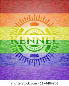 Kennel on mosaic background with the colors of the LGBT flag