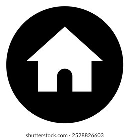 A kennel symbol in the center. Isolated white symbol in black circle. Vector illustration on white background