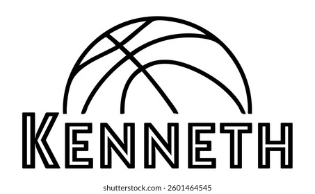 Kenneth - first name written in sport style and stylized basketball sketch; black color; vector graphics for banners, cards, sweatshirts, prints, cricut, silhouette, sublimation