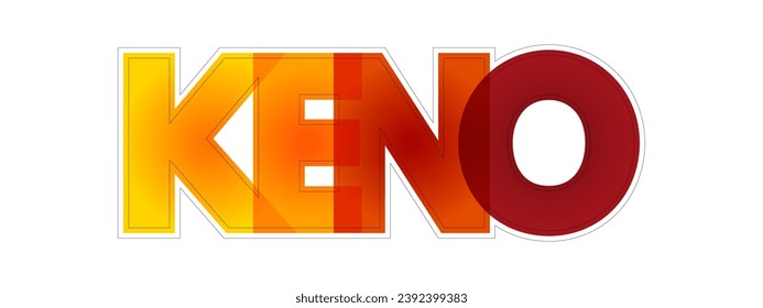 Keno is a lottery-like gambling game often played at modern casinos, colorful text concept background