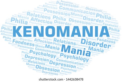 Kenomania word cloud. Type of mania, made with text only.