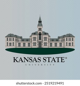 Kensas state university architectural building campus illustration design. exterior educational kensas vector eps file for print on sweatshirt and caps. high resolution and best quality work 