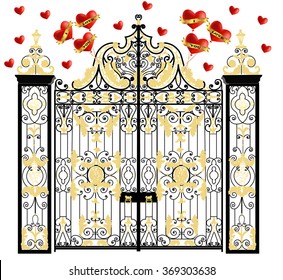 Kensington palace vector gate with hearts, home of duke and duchess of cambridge, royal love, valentines day
