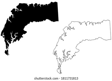 Kent County, Maryland (U.S. county, United States of America, USA, U.S., US) map vector illustration, scribble sketch Kent map