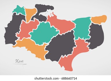 Kent England Map With States And Modern Round Shapes