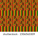 Kente ceremonial cloth pattern. African decorative textile background in red, green and yellow color.